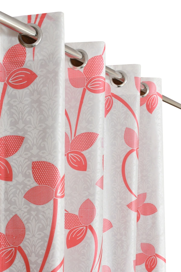 Panipat Textile Hub Polyester Eyelet Pink Designer Print curtains Pack of 2 - Window (4x5 feet)