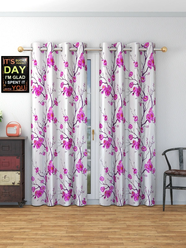 Panipat Textile Hub Polyester Eyelet Pink Designer Print curtains Pack of 2 - Window (4x5 Feet)