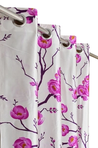 Panipat Textile Hub Polyester Eyelet Pink Designer Print curtains Pack of 2 - Window (4x5 Feet)