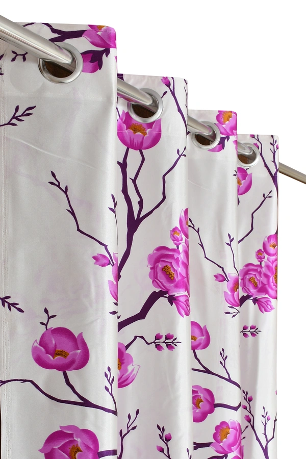 Panipat Textile Hub Polyester Eyelet Pink Designer Print curtains Pack of 2 - Window (4x5 Feet)