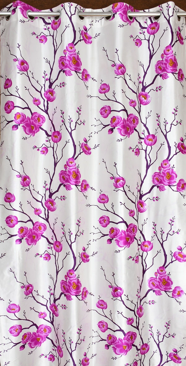 Panipat Textile Hub Polyester Eyelet Pink Designer Print curtains Pack of 2 - Window (4x5 Feet)