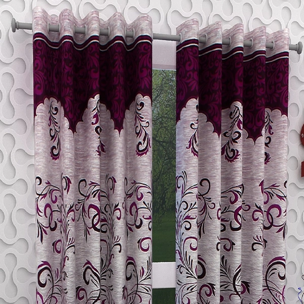 Panipat Textile Hub polyester Eyelet Purple Printed Design curtains Pack of 2 - Door (4x7 Feet)
