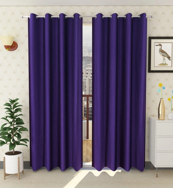 Panipat Textile Hub Polyester Eyelet Purple Solid Plain curtains Pack of 2 - Door (4x7 Feet)