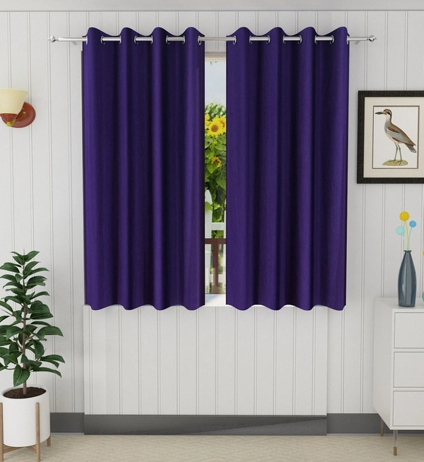 Panipat Textile Hub Polyester Eyelet Purple Solid Plain curtains Pack of 2 - Door (4x7 Feet)