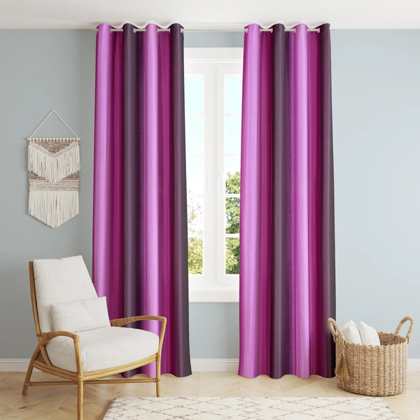 Panipat Textile Hub Polyester Eyelet Purple Solid Long Crush  curtains Pack of 2 - Long Door (4x9 Feet)