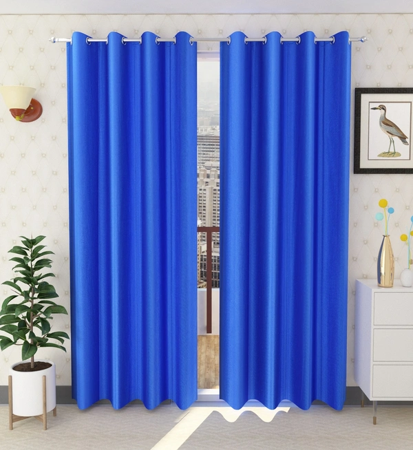 Panipat Textile Hub Polyester Eyelet Royal Solid Plain curtains Pack of 2 - Window (4x5 Feet)