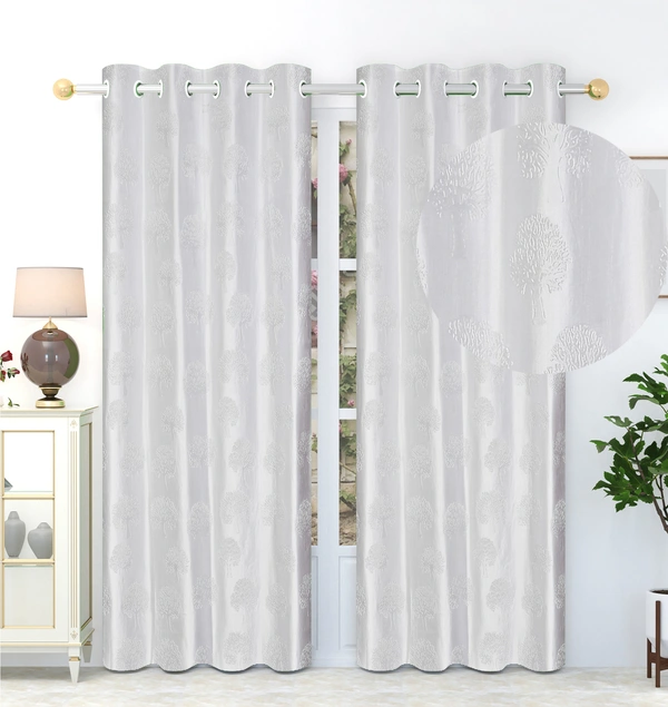 Panipat Textile Hub Polyester Eyelet  White Designer Punch Print curtains Pack of 2 - Long Door (4x9 Feet)