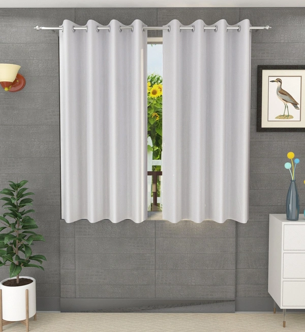 Panipat Textile Hub Polyester Eyelet White Solid Plain curtains Pack of 2 - Window (4x5 Feet)
