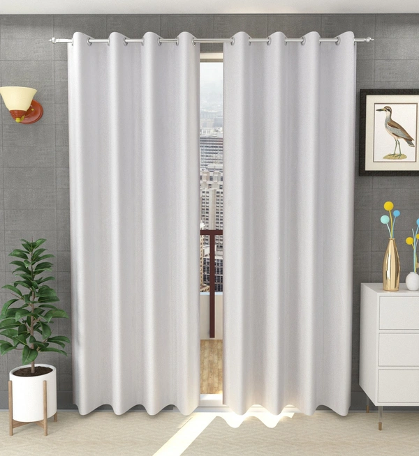 Panipat Textile Hub Polyester Eyelet White Solid Plain curtains Pack of 2 - Door (4x7 Feet)