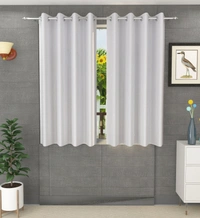 Panipat Textile Hub Polyester Eyelet White Solid Plain curtains Pack of 2 - Door (4x7 Feet)