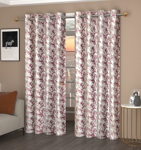 Panipat Textile Hub Polyester Eyelet Wine Designer Print curtains Pack of 2 - Long Door (4x9 Feet)