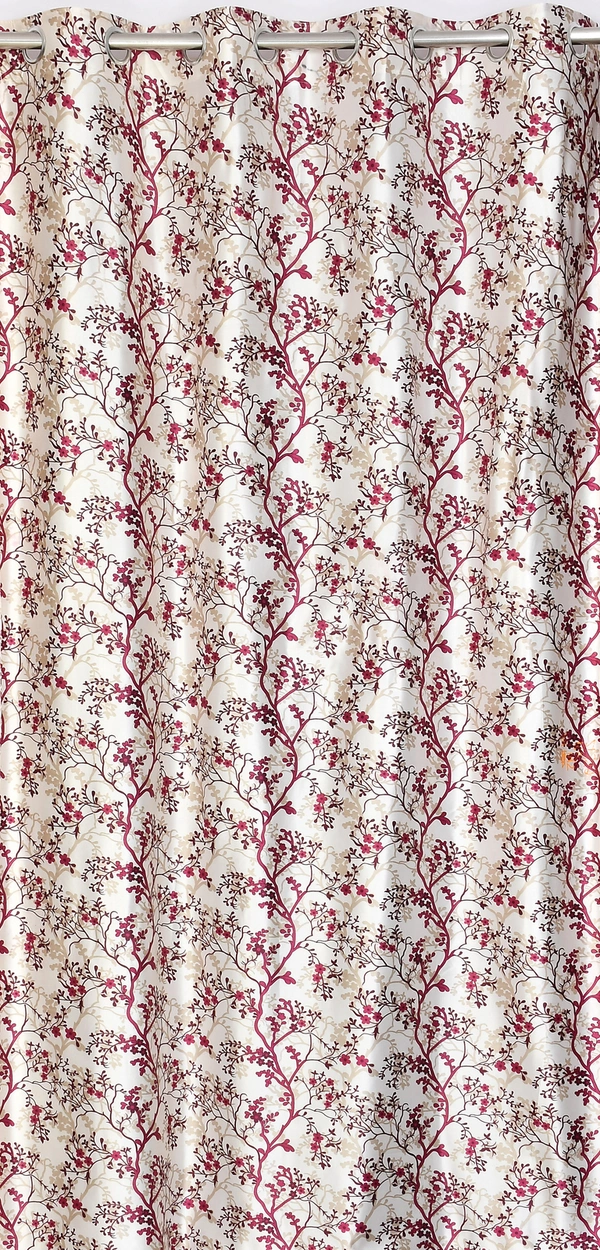 Panipat Textile Hub Polyester Eyelet Wine Designer Print curtains Pack of 2 - Door (4x7 Feet)