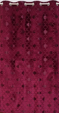 Panipat Textile Hub Polyester Eyelet Wine Designer Print Velvet Blackout curtains Pack of 2 - Window (4x5 Feet)