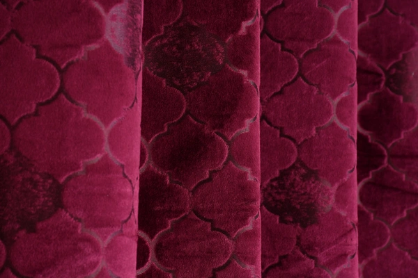 Panipat Textile Hub Polyester Eyelet Wine Designer Print Velvet Blackout curtains Pack of 2 - Window (4x5 Feet)