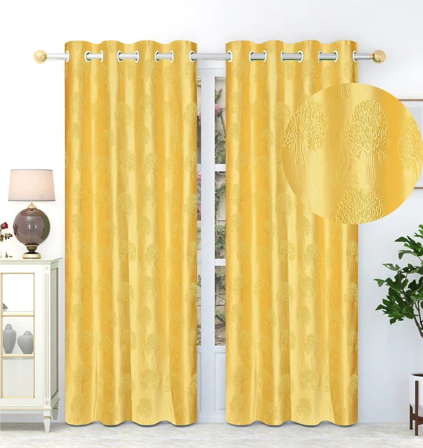Panipat Textile Hub Polyester Eyelet Yellow Designer Punch Print curtains Pack of 2 - Window (4x5 Feet)