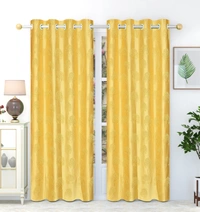 Panipat Textile Hub Polyester Eyelet Yellow Designer Punch Print curtains Pack of 2 - Window (4x5 Feet)