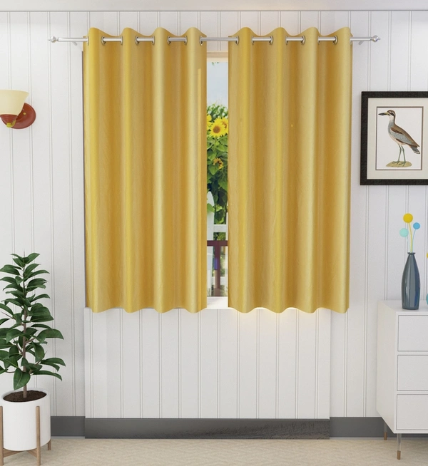 Panipat Textile Hub Polyester Eyelet Yellow Solid Plain curtains Pack of 2 - Window (4x5 Feet)