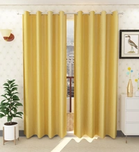 Panipat Textile Hub Polyester Eyelet Yellow Solid Plain curtains Pack of 2 - Window (4x5 Feet)