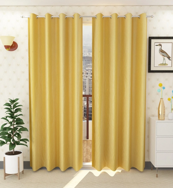 Panipat Textile Hub Polyester Eyelet Yellow Solid Plain curtains Pack of 2 - Window (4x5 Feet)