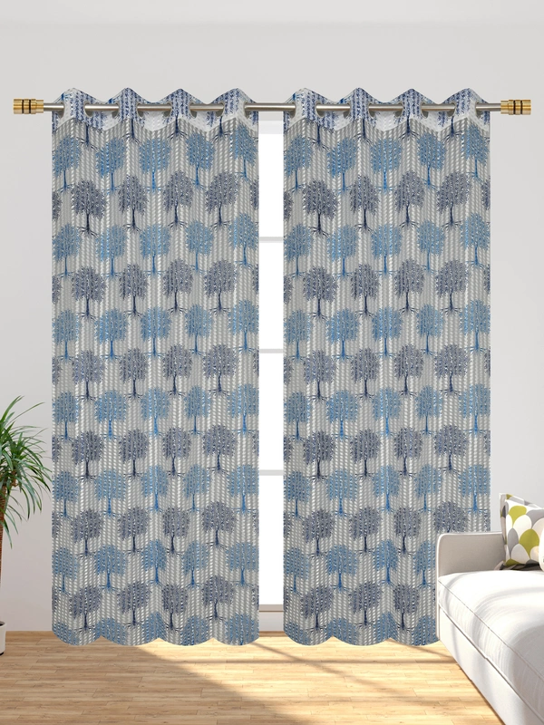 Panipat Textile Hub Semi Transparent  Net Curtains (florel Design ,Blue) Pack of 2 - Window (4x5 feet)