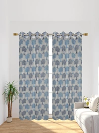 Panipat Textile Hub Semi Transparent  Net Curtains (florel Design ,Blue) Pack of 2 - Window (4x5 feet)