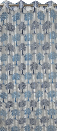 Panipat Textile Hub Semi Transparent  Net Curtains (florel Design ,Blue) Pack of 2 - Window (4x5 feet)