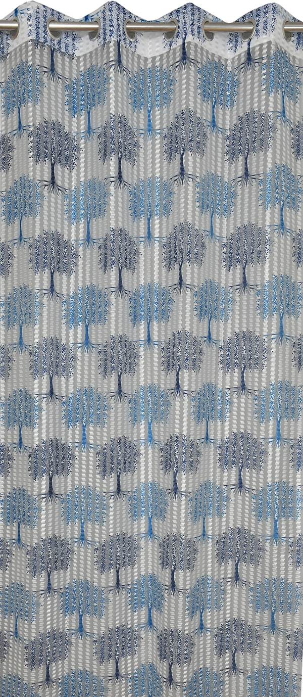 Panipat Textile Hub Semi Transparent  Net Curtains (florel Design ,Blue) Pack of 2 - Window (4x5 feet)