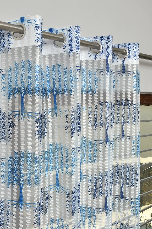 Panipat Textile Hub Semi Transparent  Net Curtains (florel Design ,Blue) Pack of 2 - Window (4x5 feet)