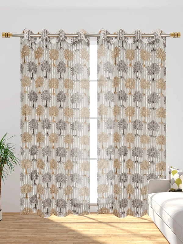 Panipat Textile Hub Semi Transparent  Net Curtains (florel Design ,Brown) Pack of 2 - Window (4x5 Feet)