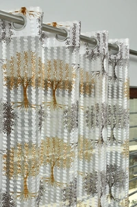 Panipat Textile Hub Semi Transparent  Net Curtains (florel Design ,Brown) Pack of 2 - Door (4x7 Feet)