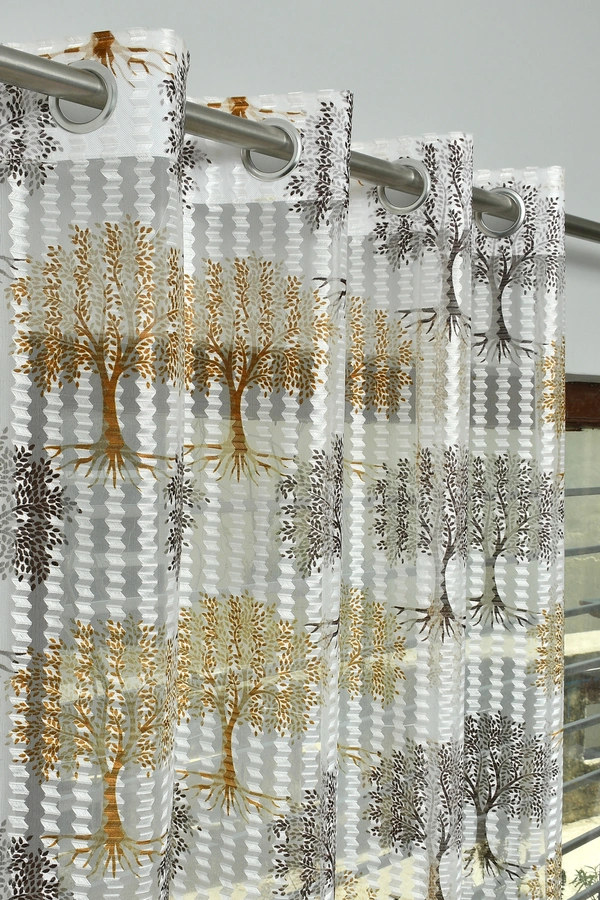 Panipat Textile Hub Semi Transparent  Net Curtains (florel Design ,Brown) Pack of 2 - Door (4x7 Feet)