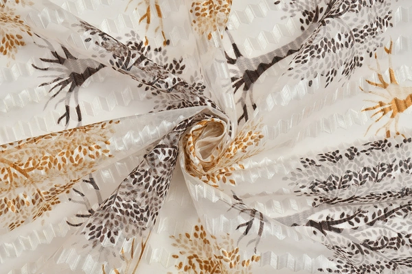 Panipat Textile Hub Semi Transparent  Net Curtains (florel Design ,Brown) Pack of 2 - Door (4x7 Feet)