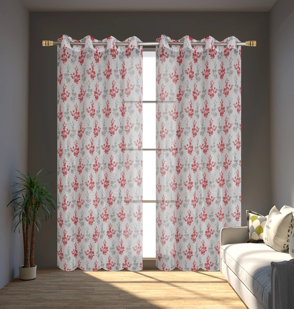 Panipat Textile Hub Semi Transparent  Net Curtains (florel Design ,Marron) Pack of 2 - Door (4x7 Feet)
