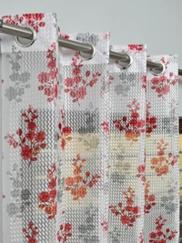 Panipat Textile Hub Semi Transparent  Net Curtains (florel Design ,Marron) Pack of 2 - Door (4x7 Feet)