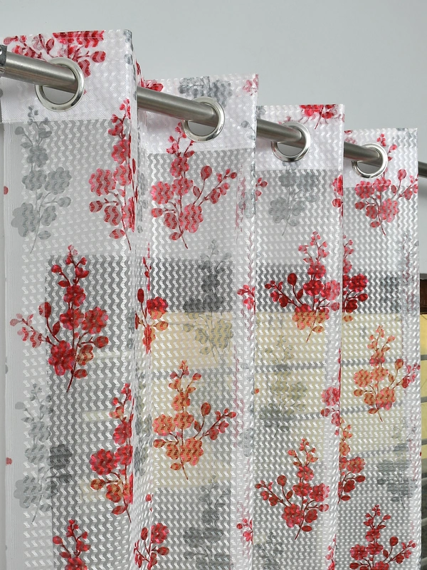 Panipat Textile Hub Semi Transparent  Net Curtains (florel Design ,Marron) Pack of 2 - Door (4x7 Feet)