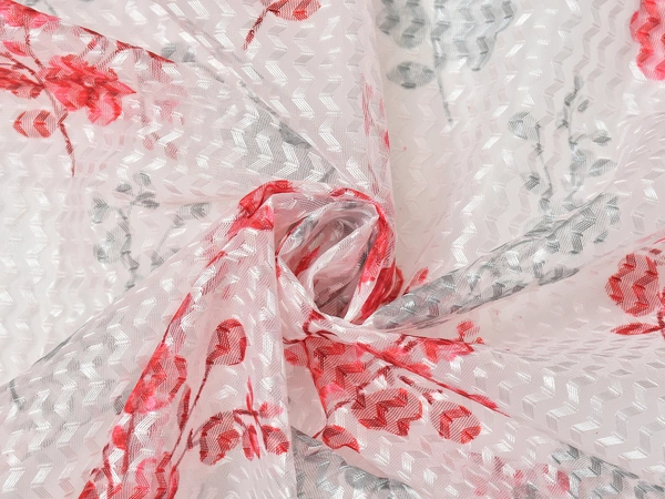 Panipat Textile Hub Semi Transparent  Net Curtains (florel Design ,Marron) Pack of 2 - Door (4x7 Feet)