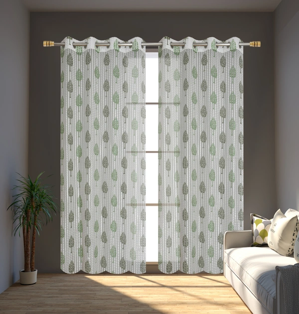 Panipat Textile Hub Semi Transparent Net Curtains (florel Design , Green) Pack of 2 - Door (4x7 Feet)