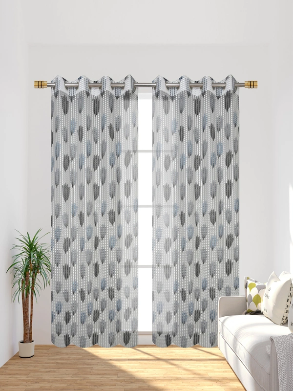 Panipat Textile Hub Semi Transparent Net Curtains (florel Design ,Gray) Pack of 2 - Window (4x5 feet)