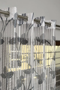 Panipat Textile Hub Semi Transparent  Net Curtains (florel Design ,Gray) Pack of 2 - Window (4x5 feet)