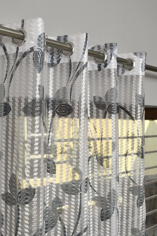Panipat Textile Hub Semi Transparent  Net Curtains (florel Design ,Gray) Pack of 2 - Window (4x5 feet)