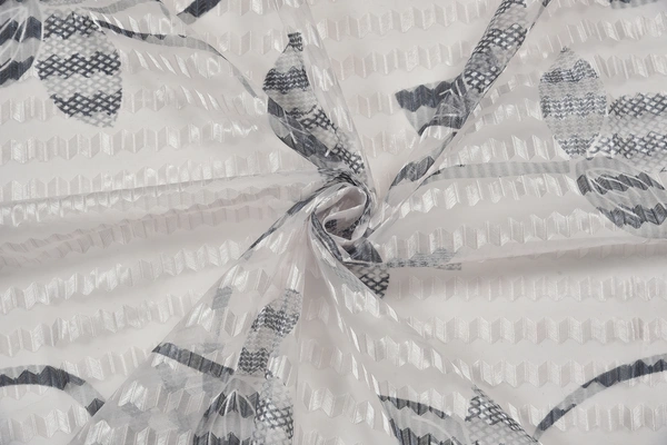 Panipat Textile Hub Semi Transparent  Net Curtains (florel Design ,Gray) Pack of 2 - Window (4x5 feet)