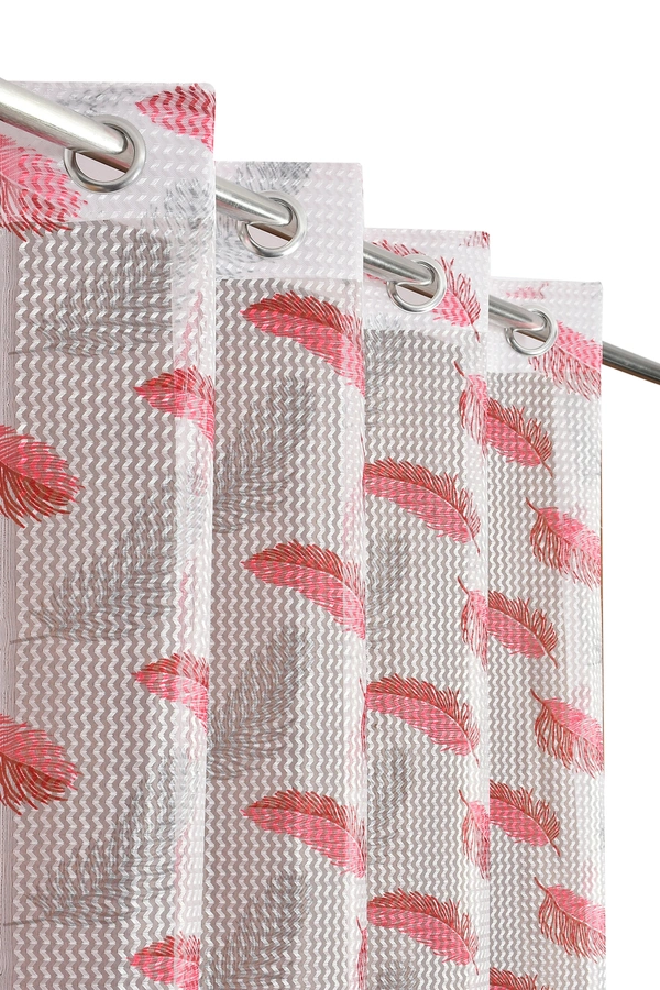 Panipat Textile Hub Semi Transparent  Net Curtains (florel Design , Marron) Pack of 2 - Door (4x7 Feet)