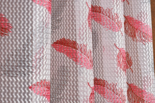 Panipat Textile Hub Semi Transparent  Net Curtains (florel Design , Marron) Pack of 2 - Door (4x7 Feet)