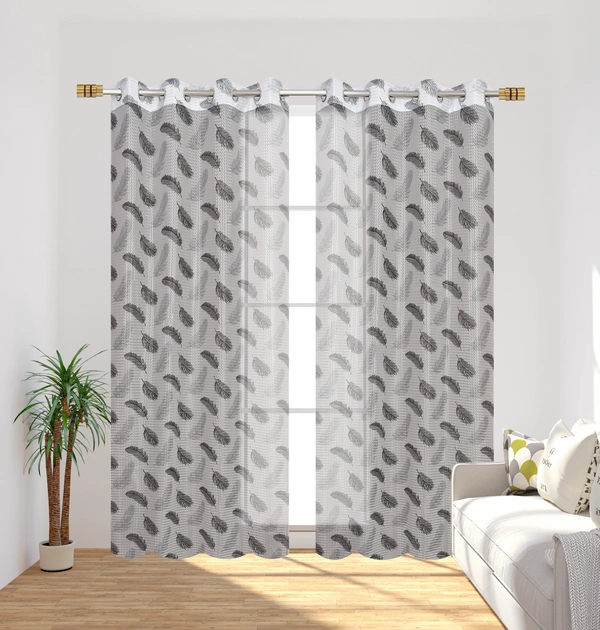 Panipat Textile Hub Semi Transparent Net Curtains (florel Design , Gray) Pack of 2 - Long Door (4x9 Feet)