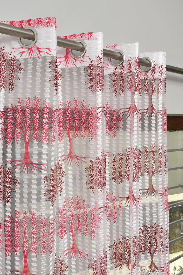 Panipat Textile Hub Semi Transparent  Net Curtains (florel Design ,Maroon) Pack of 2 - Door (4x7 Feet)