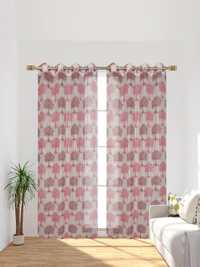 Panipat Textile Hub Semi Transparent  Net Curtains (florel Design ,Maroon) Pack of 2 - Door (4x7 Feet)
