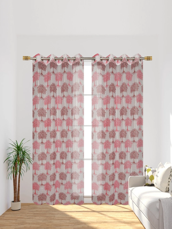 Panipat Textile Hub Semi Transparent  Net Curtains (florel Design ,Maroon) Pack of 2 - Door (4x7 Feet)