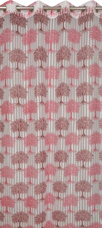 Panipat Textile Hub Semi Transparent  Net Curtains (florel Design ,Maroon) Pack of 2 - Door (4x7 Feet)