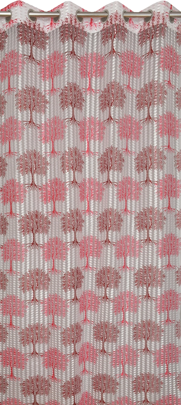 Panipat Textile Hub Semi Transparent  Net Curtains (florel Design ,Maroon) Pack of 2 - Door (4x7 Feet)