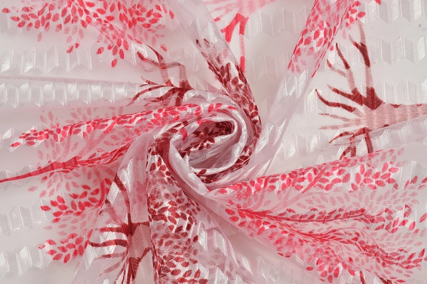 Panipat Textile Hub Semi Transparent  Net Curtains (florel Design ,Maroon) Pack of 2 - Door (4x7 Feet)